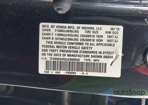 2018 Honda Cr-V Ex из США, поврежденный, VIN 7FARW2H5XJE069528